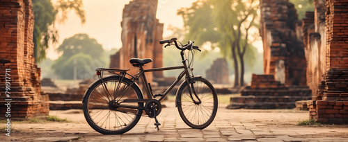 Exploring Ayutthaya's Historic Ruins by Bicycle: Two Bikes Amidst the Timeless Cityscape of Thailand's Ancient Capital