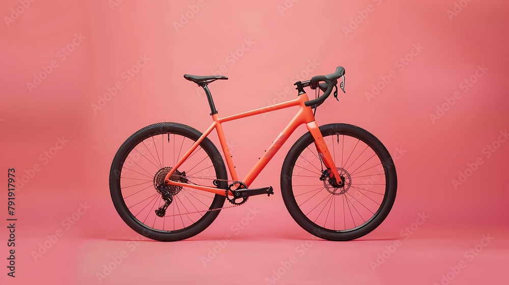 Gravel bicycle orange bike for cross country cycling on pink background