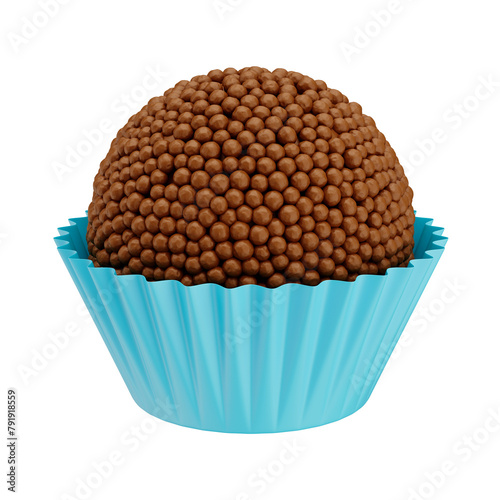 Party Brigadeiro with Sprinkles in Baby Blue Paper Wrapper on Transparent Background