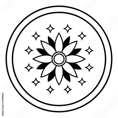 Logo. Vintage style. It is necessary to use white, a round shape. A flower should be depicted on the logo,