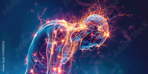 Neuropathic Pain: The Burning Sensation and Hypersensitivity - Imagine a person with highlighted nerves showing dysfunction, experiencing burning sensation and hypersensitivity photo