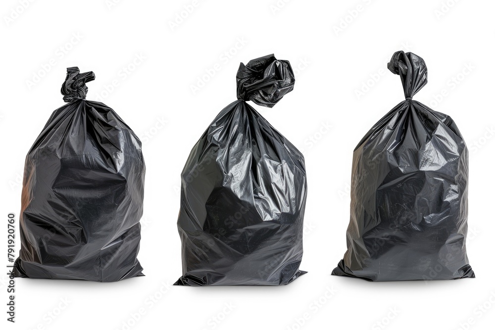Assorted Garbage Bag Collection on White Background