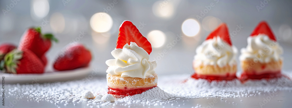 Strawberry Shortcakes with Whipped Cream on White Backdrop
