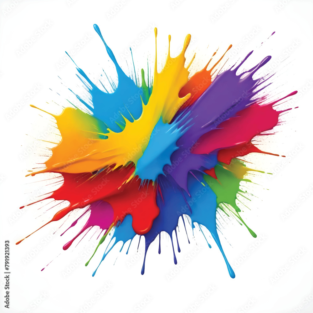 a colorful splash of paint is shown with a rainbow colored background