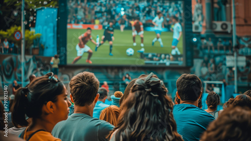 crowd at puplic viewing in the city, football game, em 