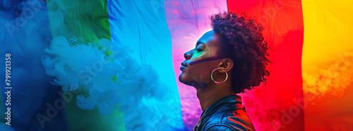 portrait of a person with rainbow flag photo
