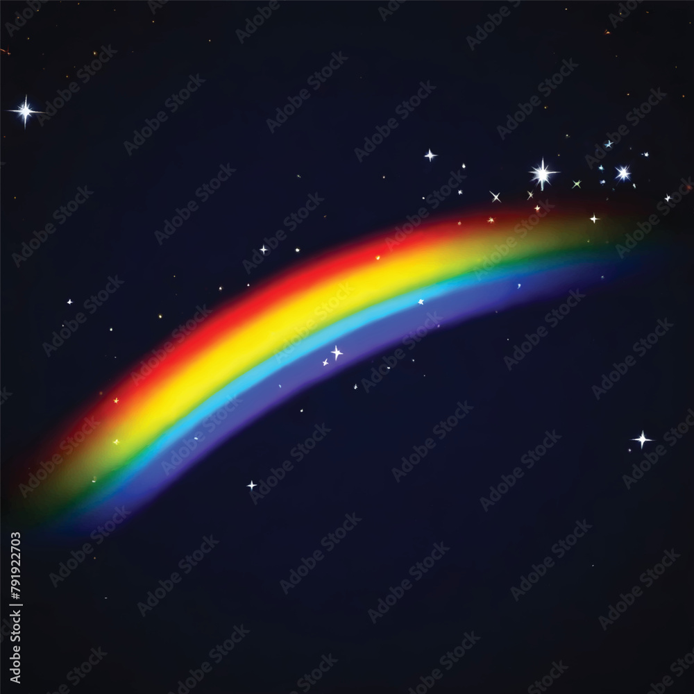 Obraz premium a rainbow is shown on a black background in the middle with stars arround it