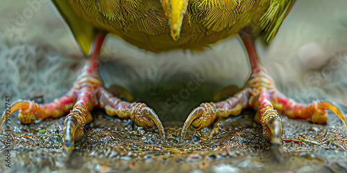 Avian Bumblefoot: The Foot Swelling and Limping - Visualize a bird with highlighted feet showing infection, experiencing foot swelling and limping