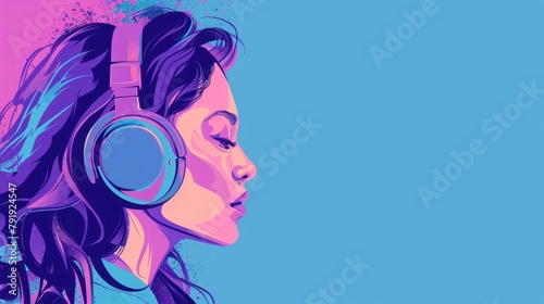 This striking image shows a woman enjoying music, vivid colors accentuate the emotions conveyed by the image