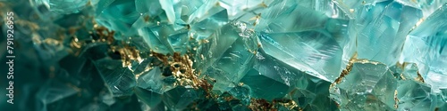close-up of mint-colored crystal with gold veins. photo