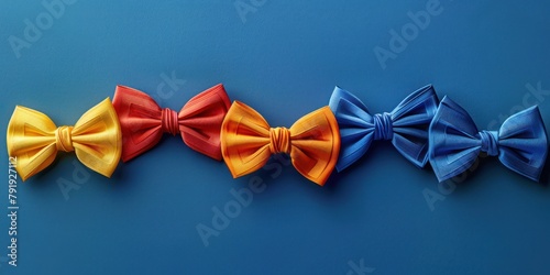 Vibrant Bow Ties Dance on Blue Canvas photo