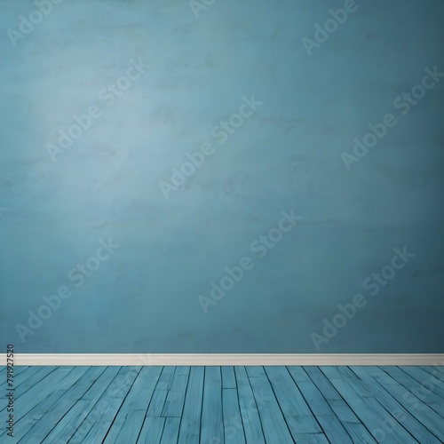 Blue Gradient Wall Background With Wooden Floor
