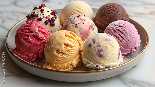 Scopes of various ice cream in bowls