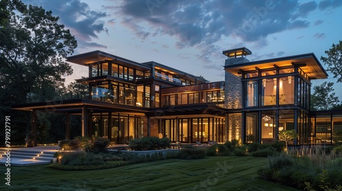 A modern house with a pool and a view of the ocean.