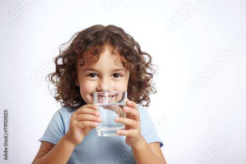 a cute child with a glass of purified water, embodying the importance of eco-friendly habits and sustainable living from an early age.
