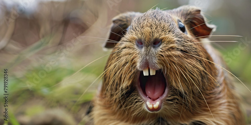 Guinea Pig Dental Malocclusion: The Drooling and Weight Loss - Picture a guinea pig with highlighted teeth showing misalignment, experiencing drooling and weight loss photo