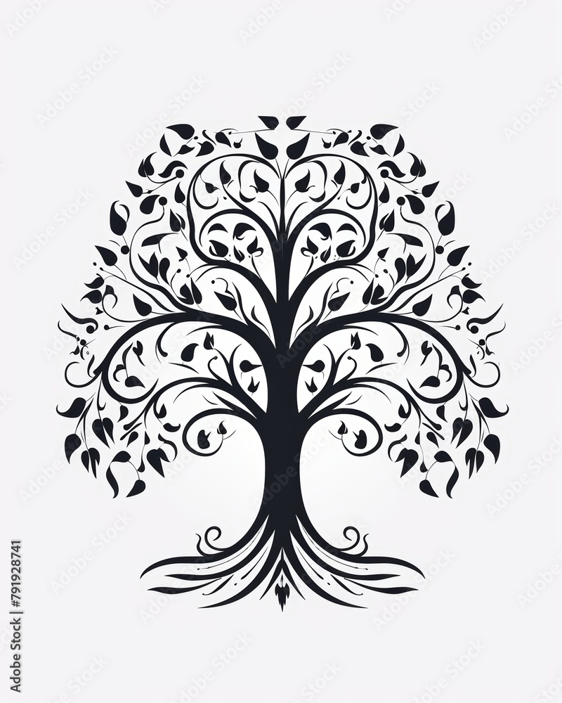 Filigree Romantic Blooming Tree of Life Icon Generative AI