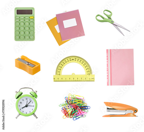 School supplies,back to school items isolated set, Stationary,tools.