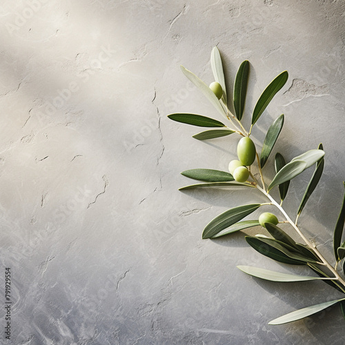 olive tree leaves, product shoot, soft stone background сreated with Generative Ai