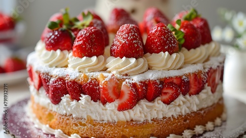 Sponge cake with strawberries and vanilla cream strawberry fraisier cake