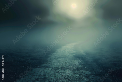 A solitary path leading into a misty, undefined horizon, symbolizing the uncertain journey toward a dream that has become lost or obscured over time - Generative AI