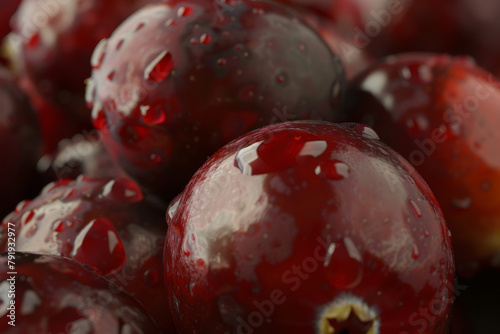 Fresh cranberries focusing on their deep red color and glossy texture - Generative AI