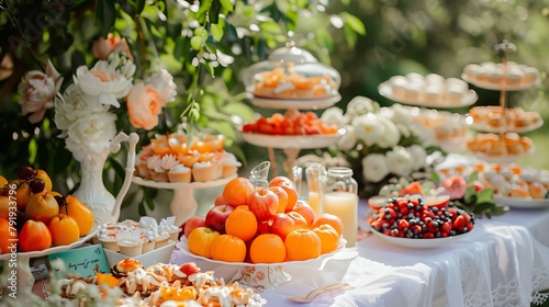 Tea party At The Garden Beautiful Afternoon Breakfast Ceremony with Desserts and Snacks