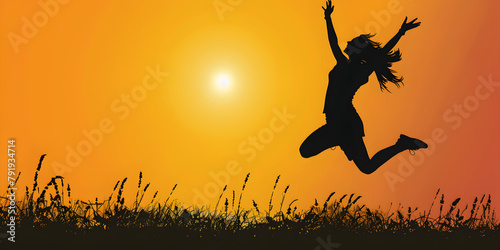 Silhouette of Joy Leap into Happiness , Embracing Joy and Freedom in Nature's Silhouette