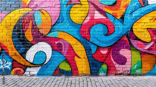 A photo of a graffiti covered brick wall.