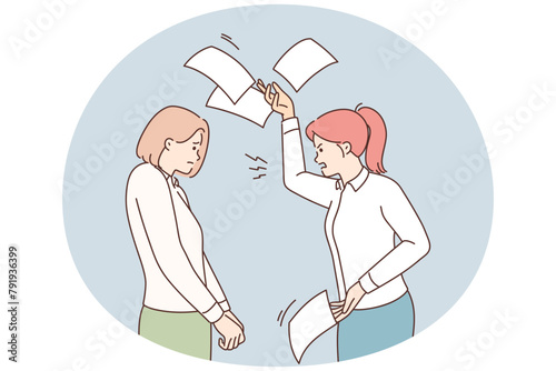 Furious businesswoman yell at stressed employee