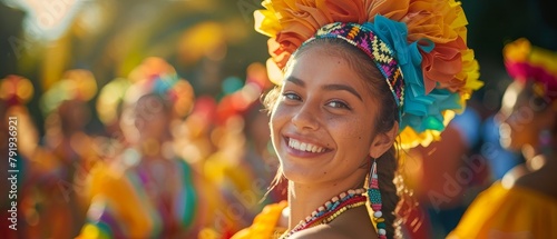 Women dancing joyfully in traditional attire at a cultural festival, exuding vibrant celebration