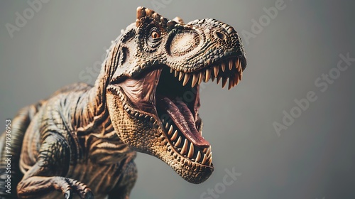 Tyrannosaur toy in grey background