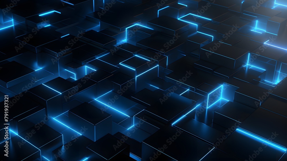 3d rendering of blue and black abstract geometric background. Scene for advertising, technology, showcase, banner, game, sport, cosmetic, business, metaverse. Sci-Fi Illustration. Product display 3d rendering of blue and black abstract geometric background. Scene for advertising, technology, showcase, banner, game, sport, cosmetic, business, metaverse. Sci-Fi Illustration. Product display