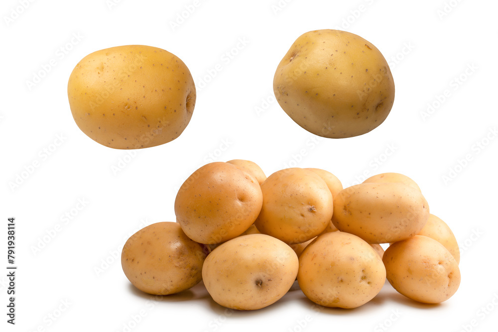 A group of fresh tasty potato isolated on white background. A group of fresh tasty potato isolated on white background.