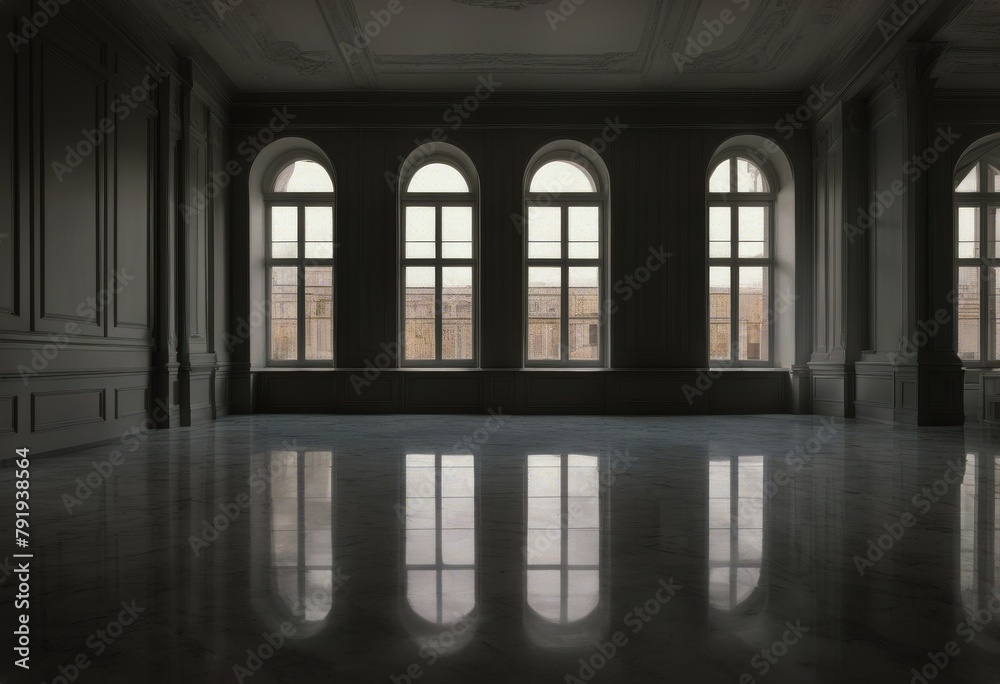 huge panoramic gray white curtain marble window empty floor has gray Room vitrage