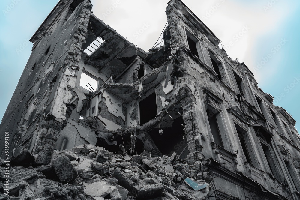 Destruction Aftermath: Crumbled Walls and Debris Destruction Aftermath: Crumbled Walls and Debris