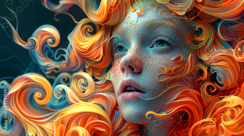 Virgo Zodiac Sign, Beautiful woman Virgo.Flying hair in dinamic movement