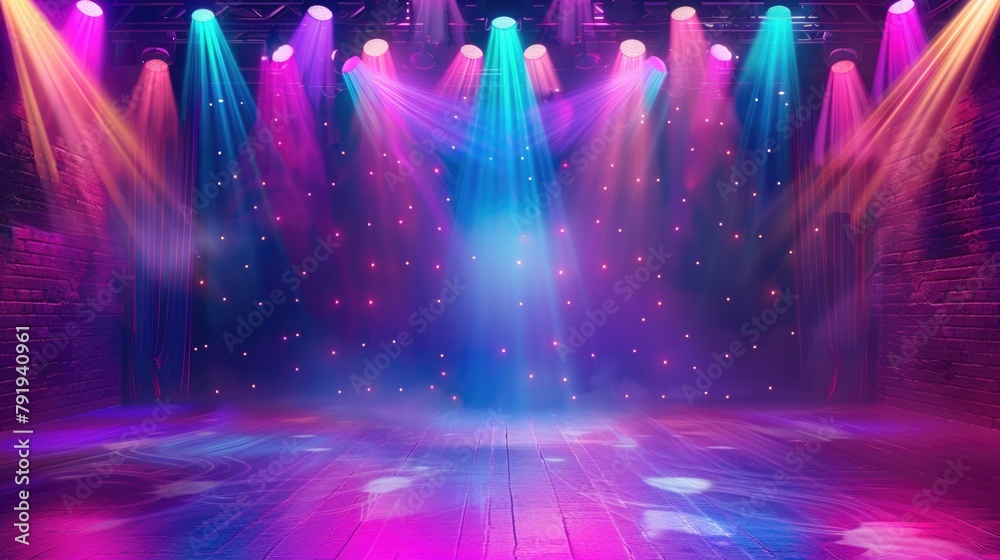Vivid Stage Background with Theatrical Lights - obrazy, fototapety, plakaty 