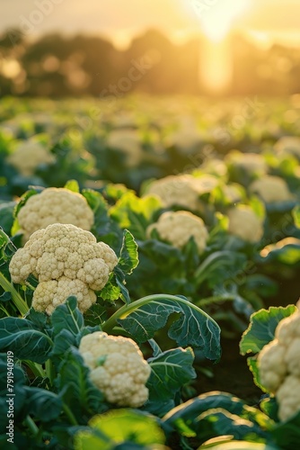 Golden Hour in the Cauliflower Patch  Fresh Vegetables Basking in the Evening Light