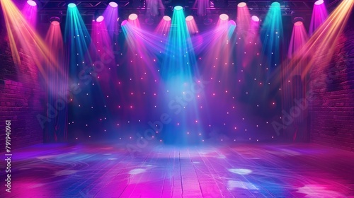 Vivid Stage Background with Theatrical Lights photo