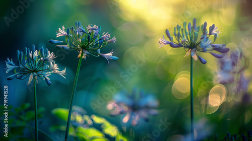 the timeless beauty of Agapanthus flowers in a natural setting, their graceful silhouettes and vibrant colors capturing the essence of summer and bringing joy to any outdoor space.