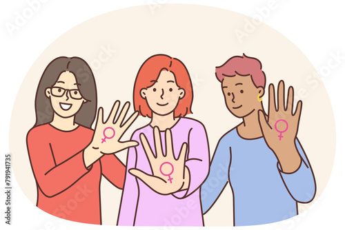 Smiling women with female gender signs