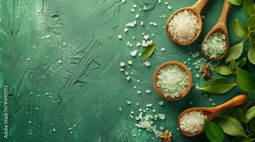 Spa minerals Aromatherapy salt on green background