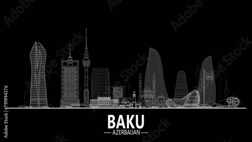 Baku architecture line skyline 4k (ID: 791944376)