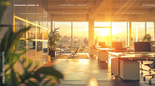 long exposure shot of a crowd of business people walking in a bright office lobby, fast-moving with blurriness.  photo