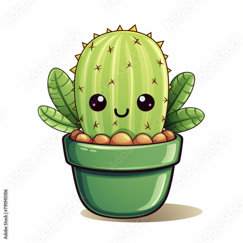 Wallpaper Mural Kawai cute cactus illustration with outline with white Background сreated with Generative Ai Torontodigital.ca