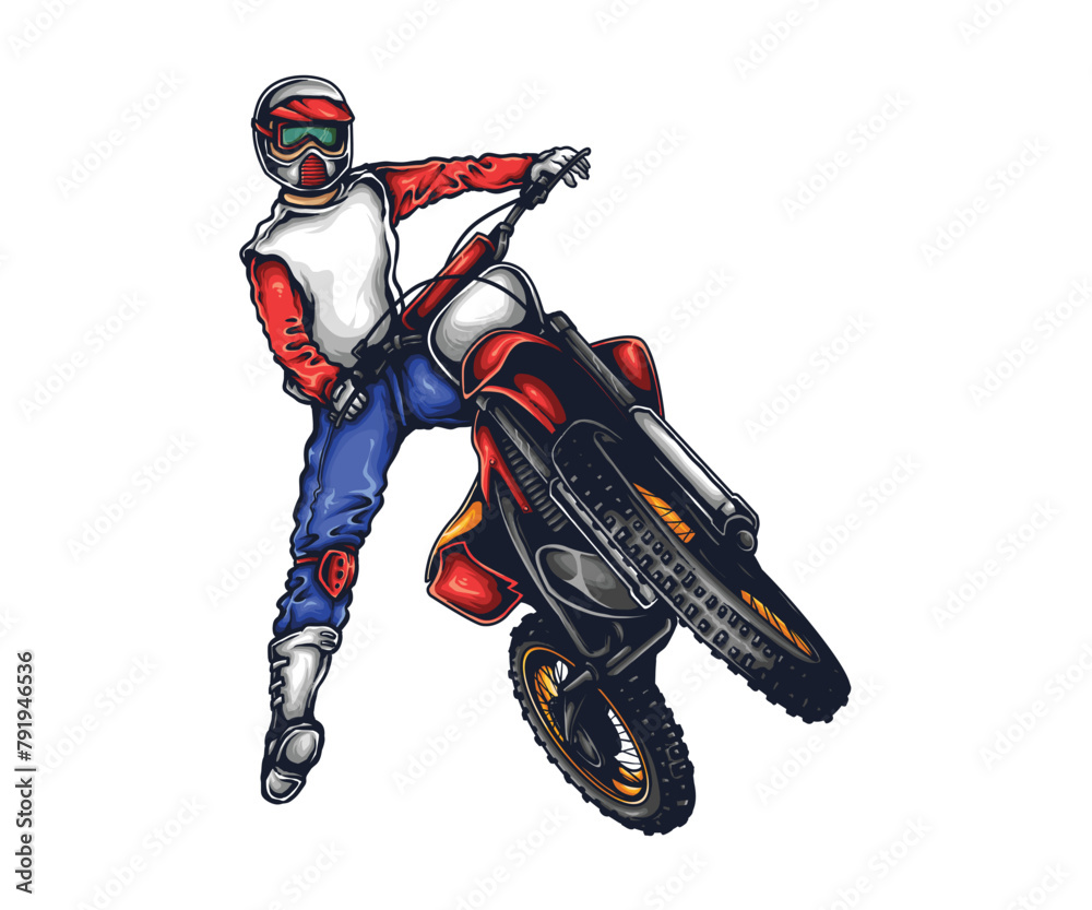 Man pose for motorcycle racing illustration, design for t-shirts, and print-ready vector