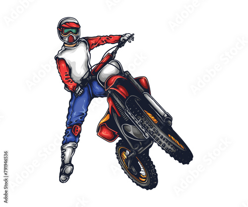 Man pose for motorcycle racing illustration, design for t-shirts, and print-ready vector