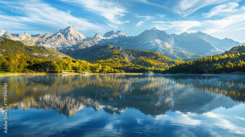 Spectacular scenery of lake with smooth surface