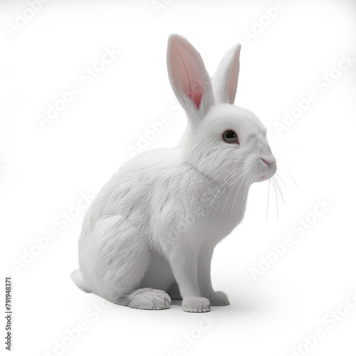 a cute white color rabbit sitting on the floor isolated on a transparent background  © Mahananda